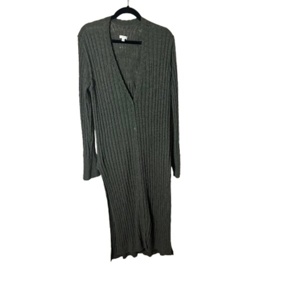 ANTHROPOLOGIE PILCRO Olive Green Distressed Ribbed Duster Sweater Size Medium - Picture 1 of 9